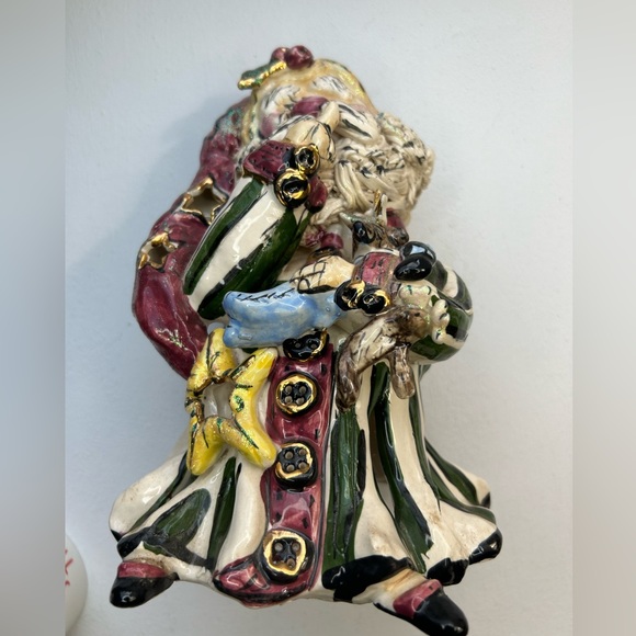 Vintage Blue Sky Pottery tea light Santa candle holder signed Heather Goldminc - Picture 6 of 7